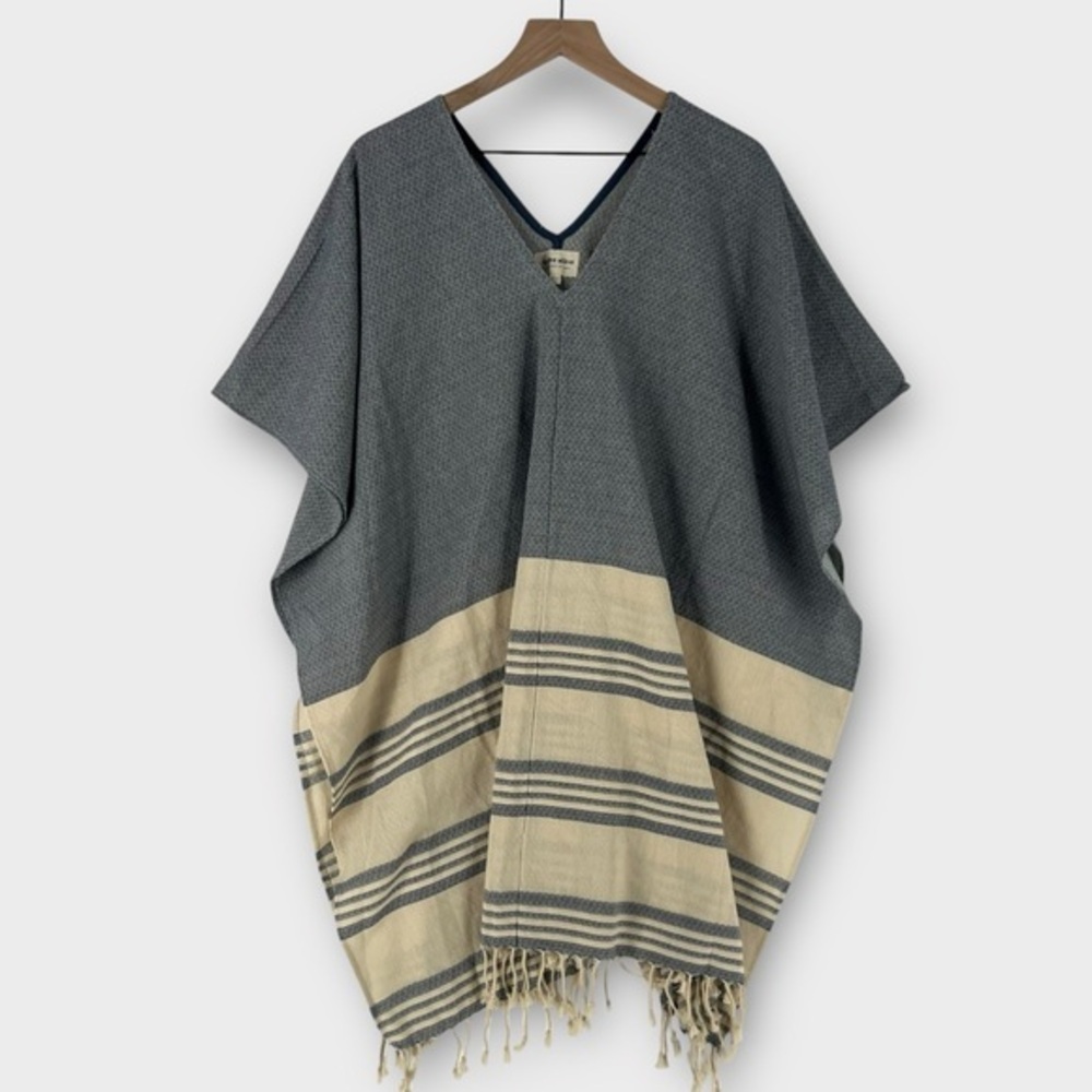 Tribe Alive Handmade Fringe‎ Striped Poncho Western Rustic Boho